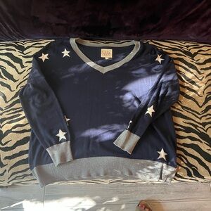 Chaser Navy and Gray V-Neck Top